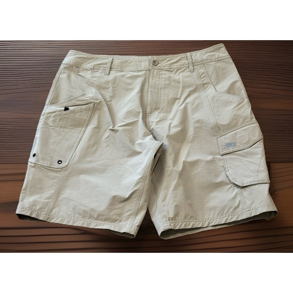 Aftco Shorts Mens 36 Fishing Cargo Beige Boating Hiking 10" Performance Stretch